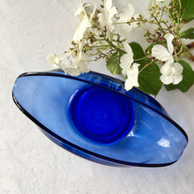 Load image into Gallery viewer, Blue glass mid century elongated, ergonomic dish
