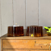 Load image into Gallery viewer, Pair of antique amber glass fluted tea light holders
