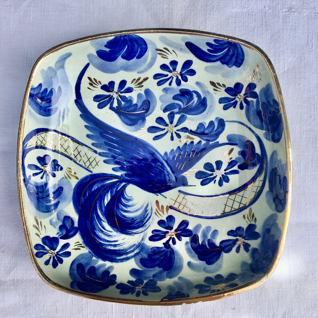 H Brequet blue and gilt decorative bird dish