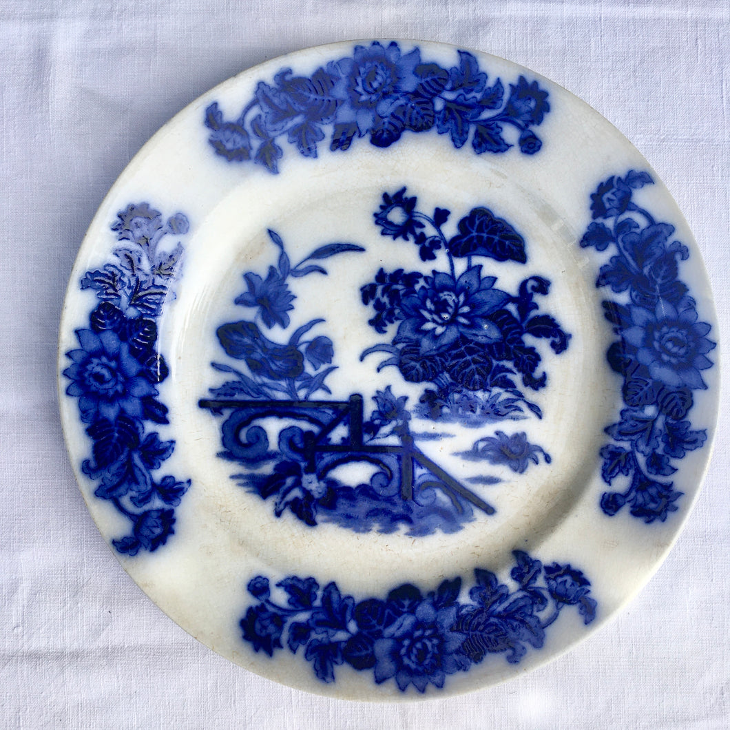 Antique blue and white blue flow floral plate