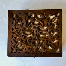 Load image into Gallery viewer, Elaborate decorative wooden fretwork box with padded lining
