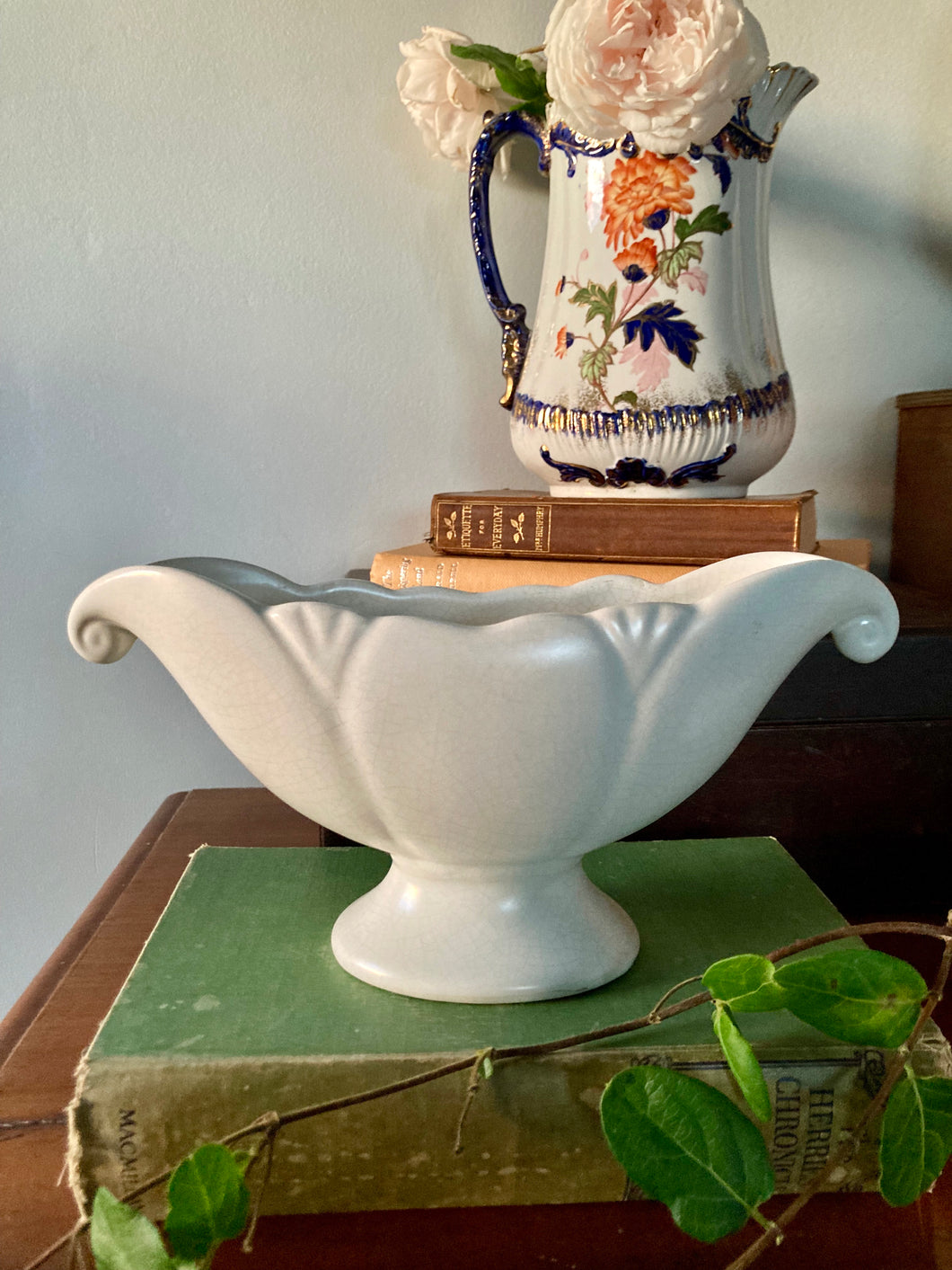 Arthur Wood white mantle vase with scroll handles