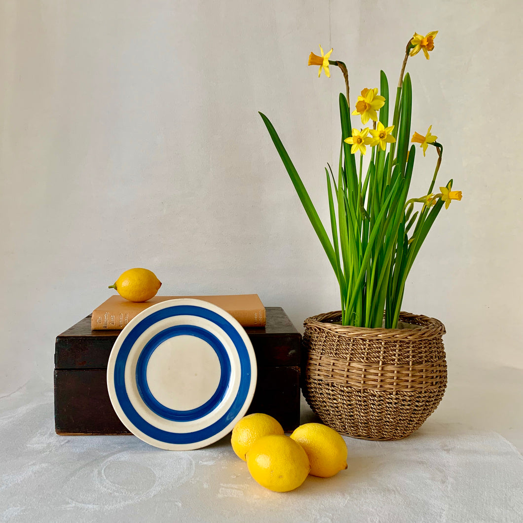 Blue and white striped side plate