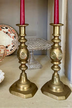 Load image into Gallery viewer, Pair of large antique brass candlesticks
