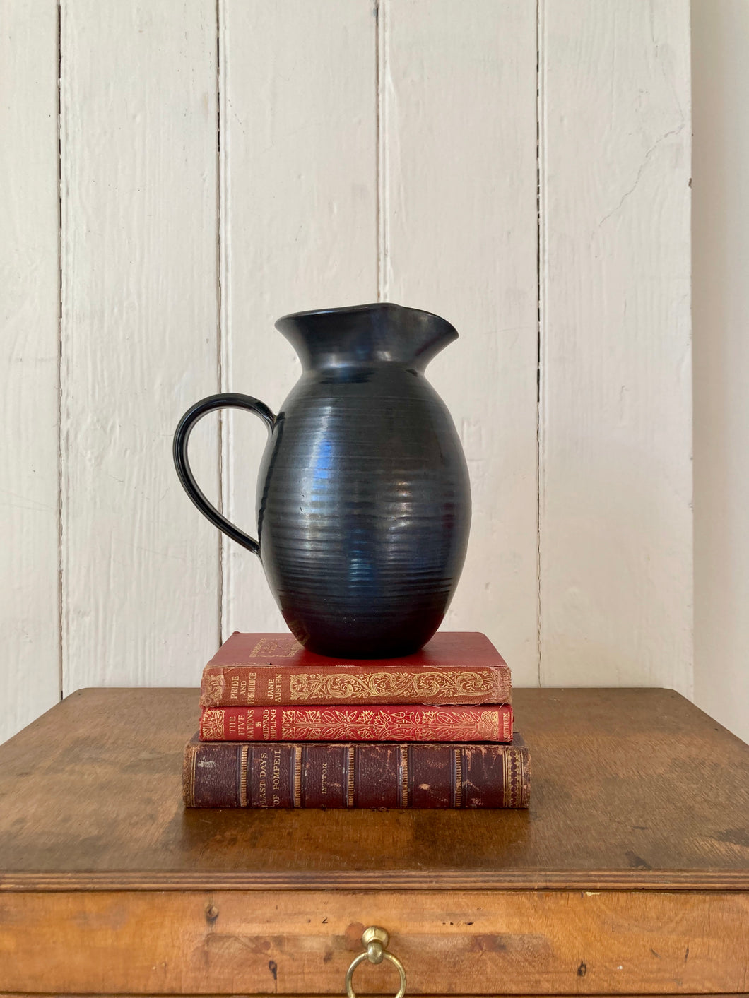 Prinknash Abbey Pottery, Gloucestershire large black ceramic jug