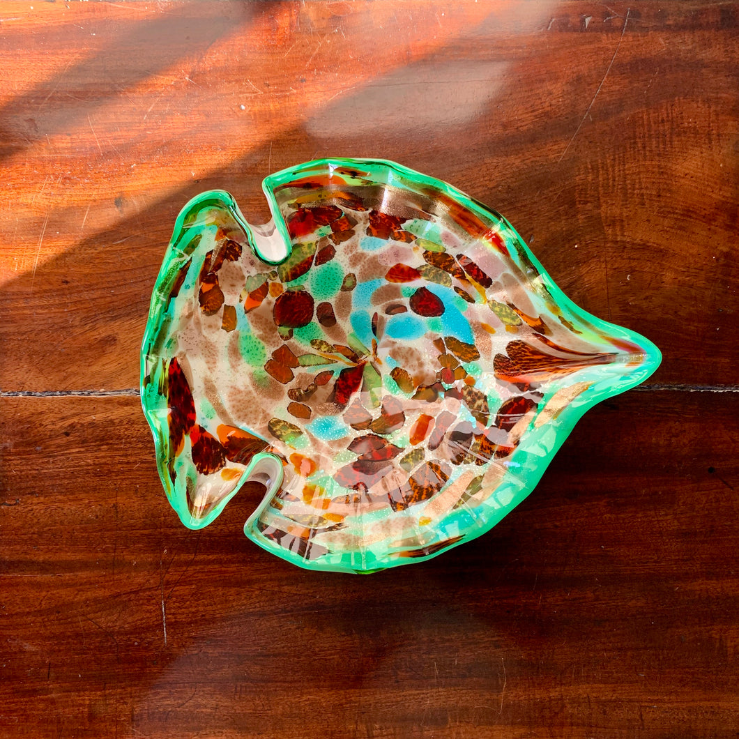 A Murano hand blown, art glass dish in the shape of a leaf or fish