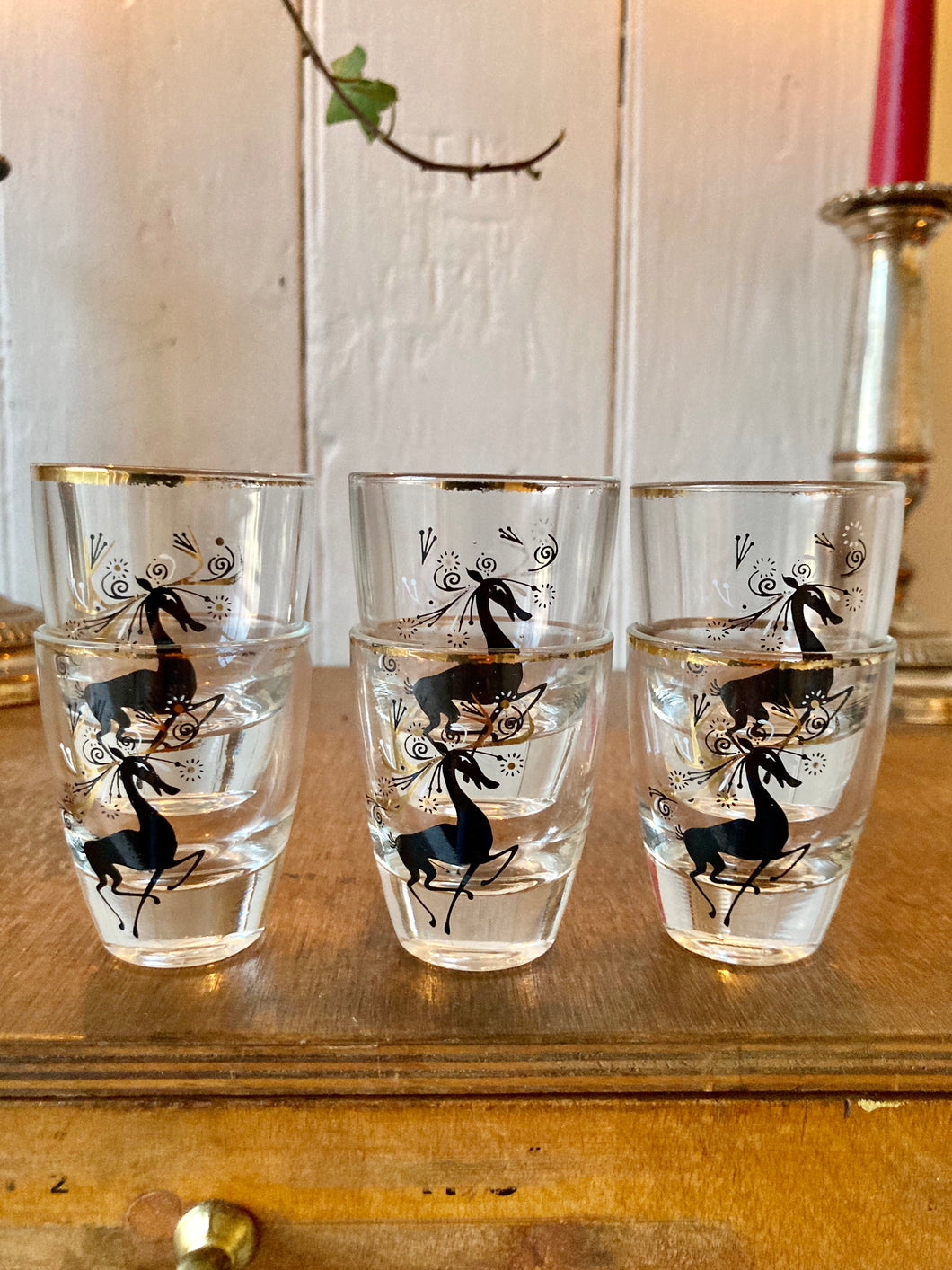 A set of six stylish Christmas Reindeer shot glasses