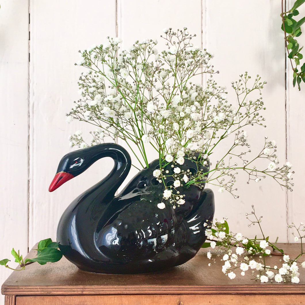 Mid-century black swan vase