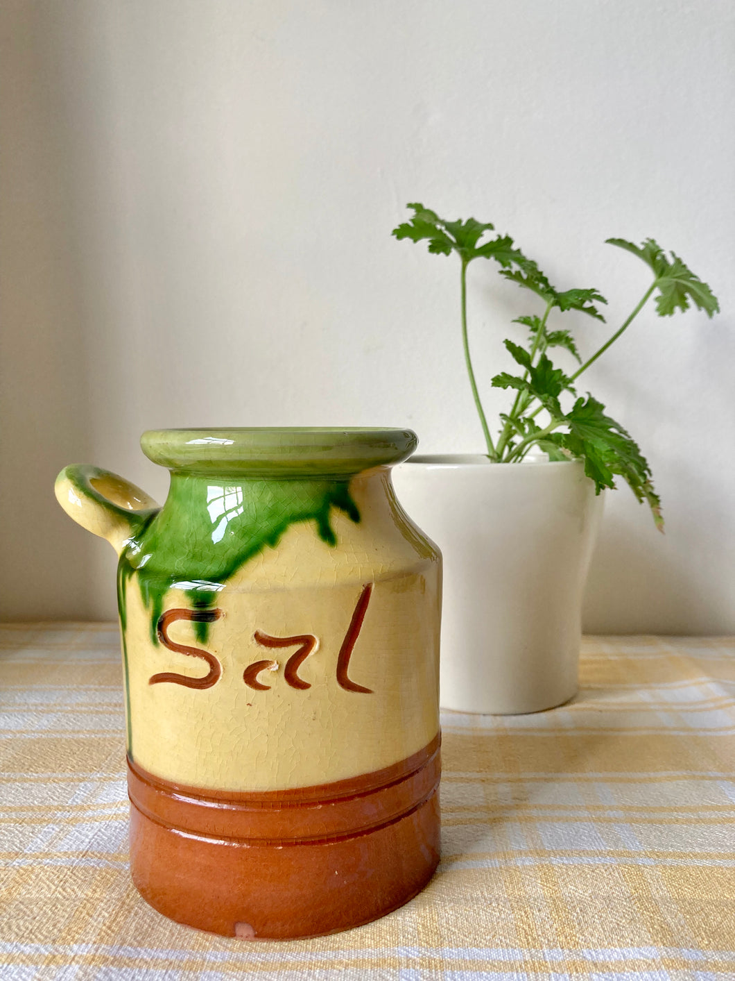 Spanish terracotta salt (sal) jug with fabulous glaze