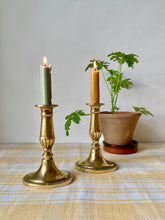 Load image into Gallery viewer, Pair of brass candlesticks with oval base
