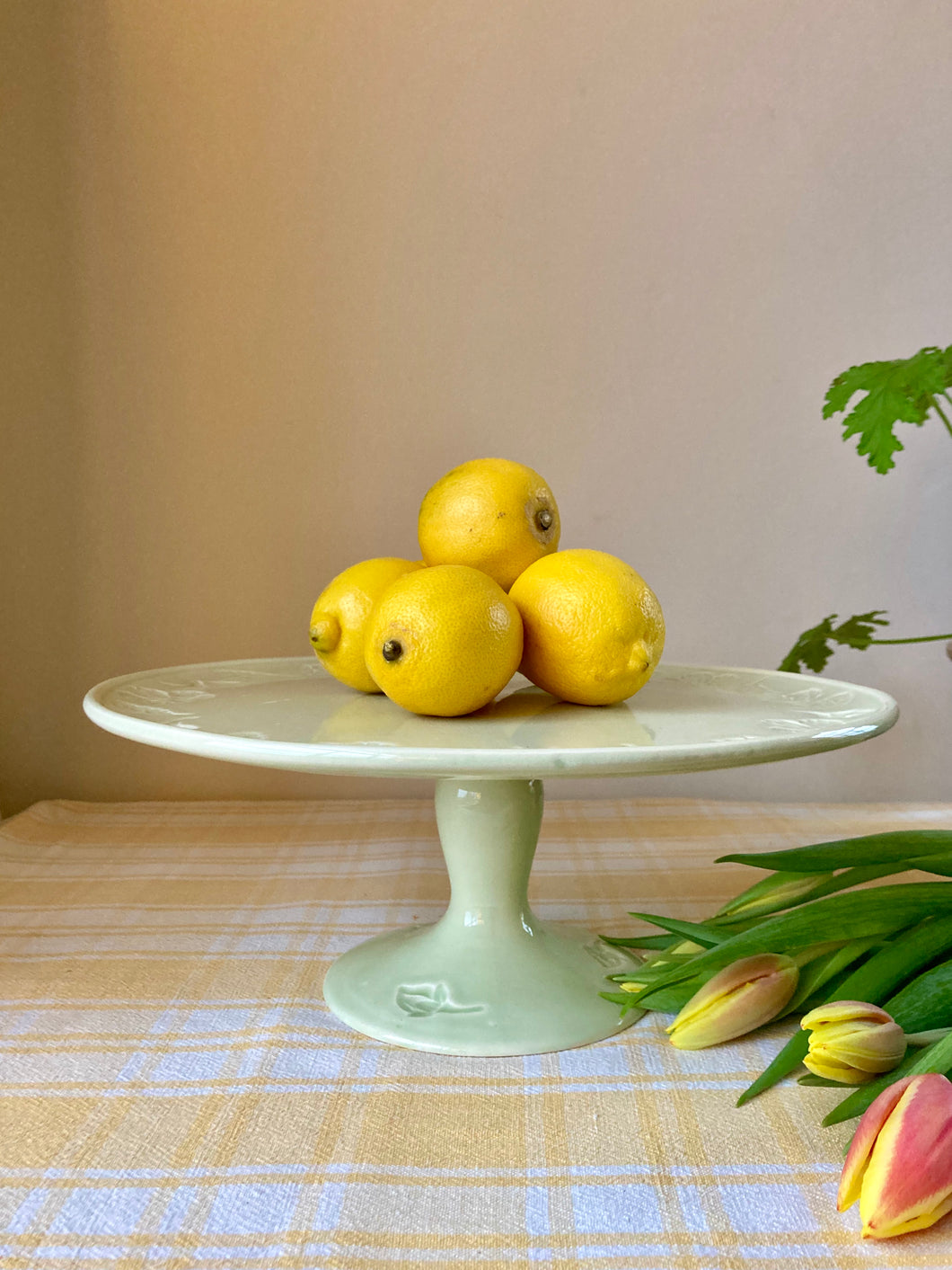 Generous size pale green dessert or cake pedestal stand