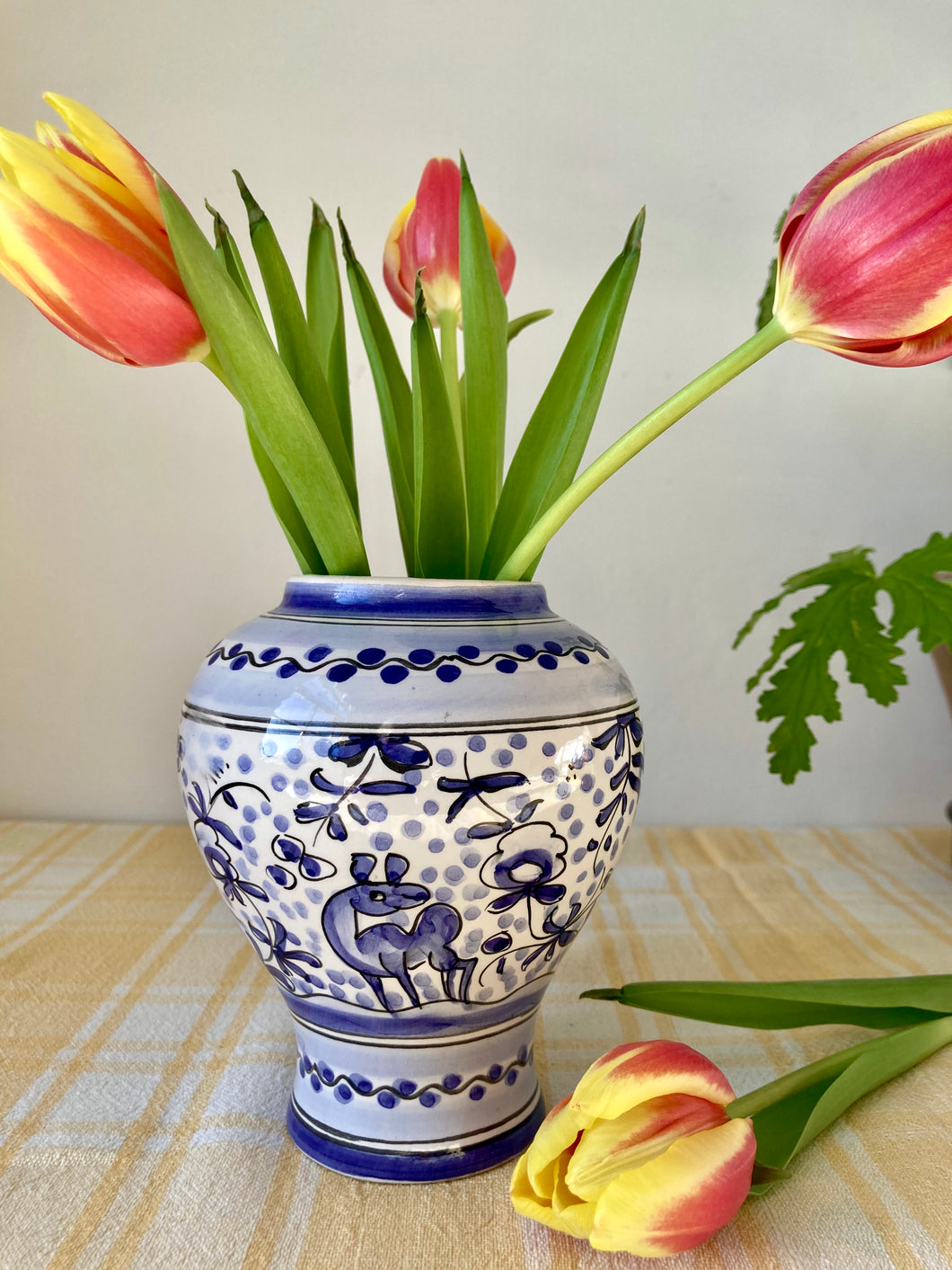 Portuguese blue and white hand painted vase