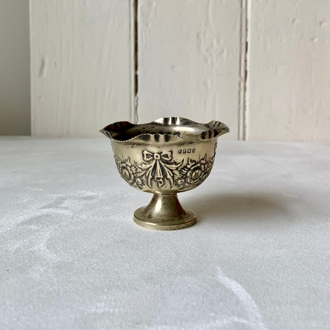 Miniature silver plate pedestal bowl with swags and flower decoration