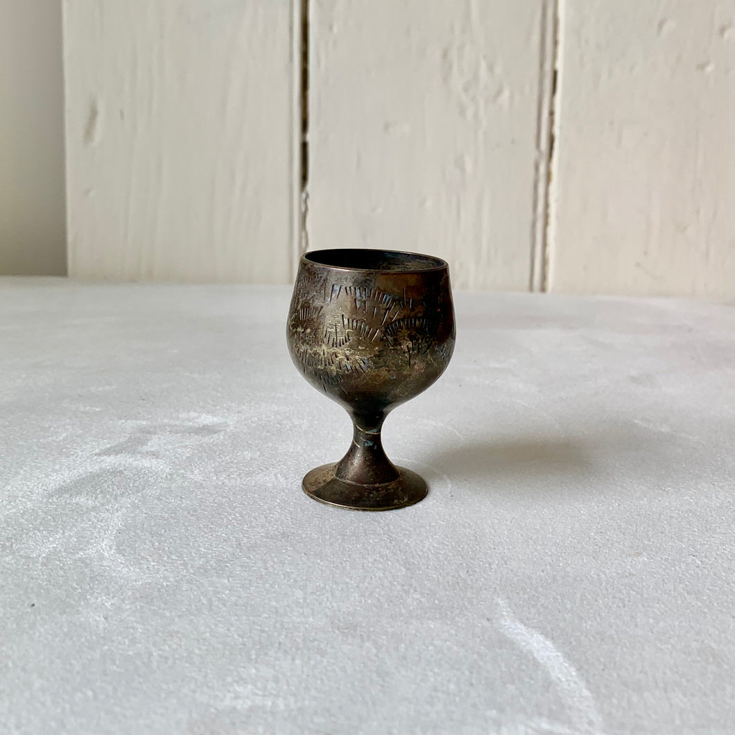 Miniature silver plate engraved goblet