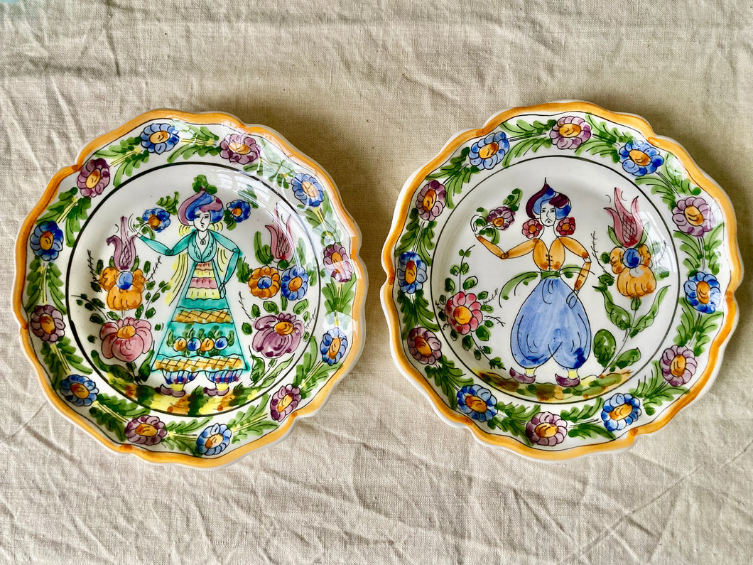 A pair of hand painted plates from Skyros, Greece