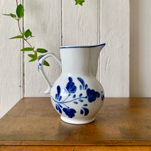 Load image into Gallery viewer, Portuguese white china jug with blue decoration and trim detail
