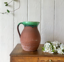 Load image into Gallery viewer, Large antique terracotta jug with green slip glazed rim
