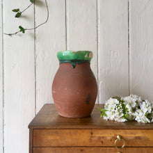 Load image into Gallery viewer, Large antique terracotta jug with green slip glazed rim
