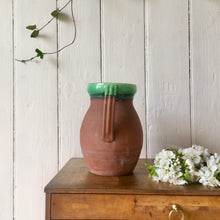 Load image into Gallery viewer, Large antique terracotta jug with green slip glazed rim
