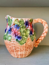 Load image into Gallery viewer, Large majolica faux basket ceramic jug with grapes and vines
