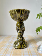 Load image into Gallery viewer, Dolphin and shell decorative pedestal dish in olive green
