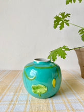 Load image into Gallery viewer, Turquoise ginger jar with stork and flowers in relief
