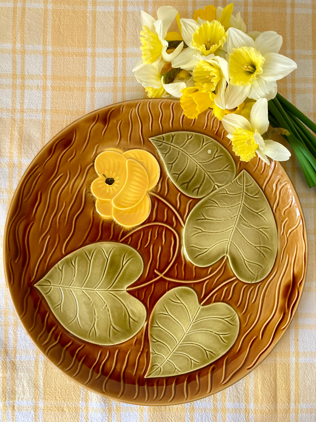 French Sarreguemines water lily platter