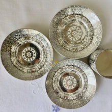 Load image into Gallery viewer, Antique Wedgwood Etruria set of three platinum demi tasse cups and saucers
