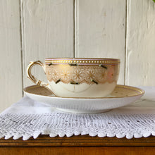 Load image into Gallery viewer, Rare Royal Worcester gold lace pattern (W8652) jewelled breakfast trios
