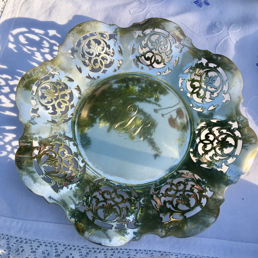 Decorative pierced silver plate serving dish