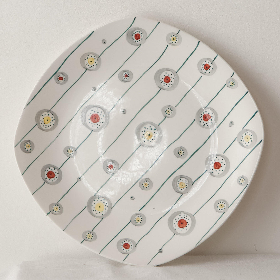 Festival design, Staffordshire tableware mid-century style (x 3) plates with stripes/circle design - The Vintage Pieces